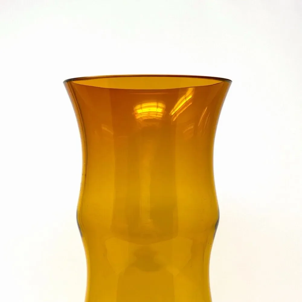 Large Vintage Amber Glass Bamboo Vase Poland 16” Mid Century Modern MCM